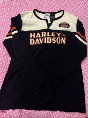 Vintage Y2k Harley-Davidson Black, Cream & Orange Long-Sleeve